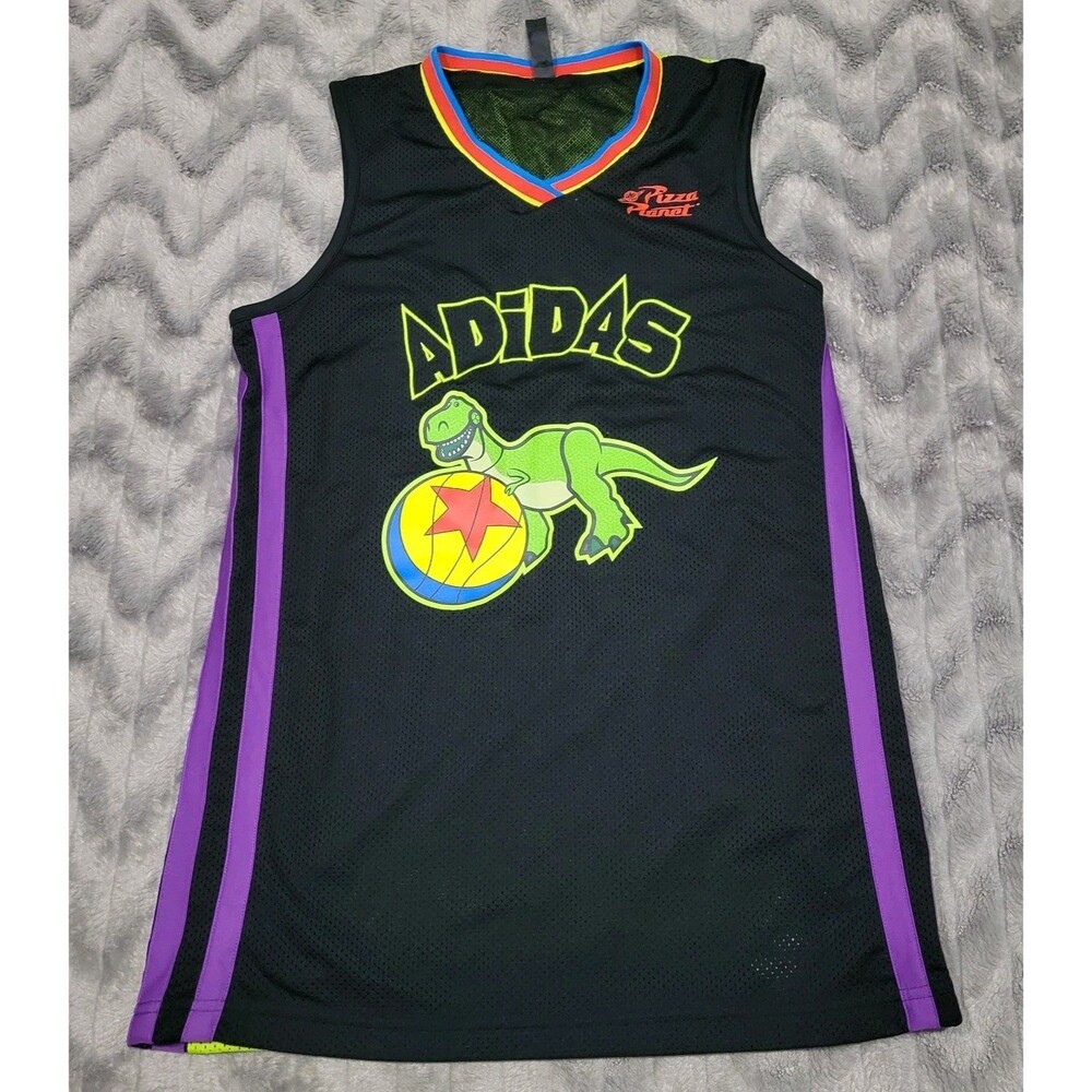 Adidas Boys XL Toy Story Andy Pixar Pizza Planet T Rex Black Basketball Jersey
